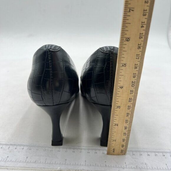 FOWT Simple Solid Croc-Embossed Pointed Toe Black Pumps for Women Black Shoes - Picture 5 of 8